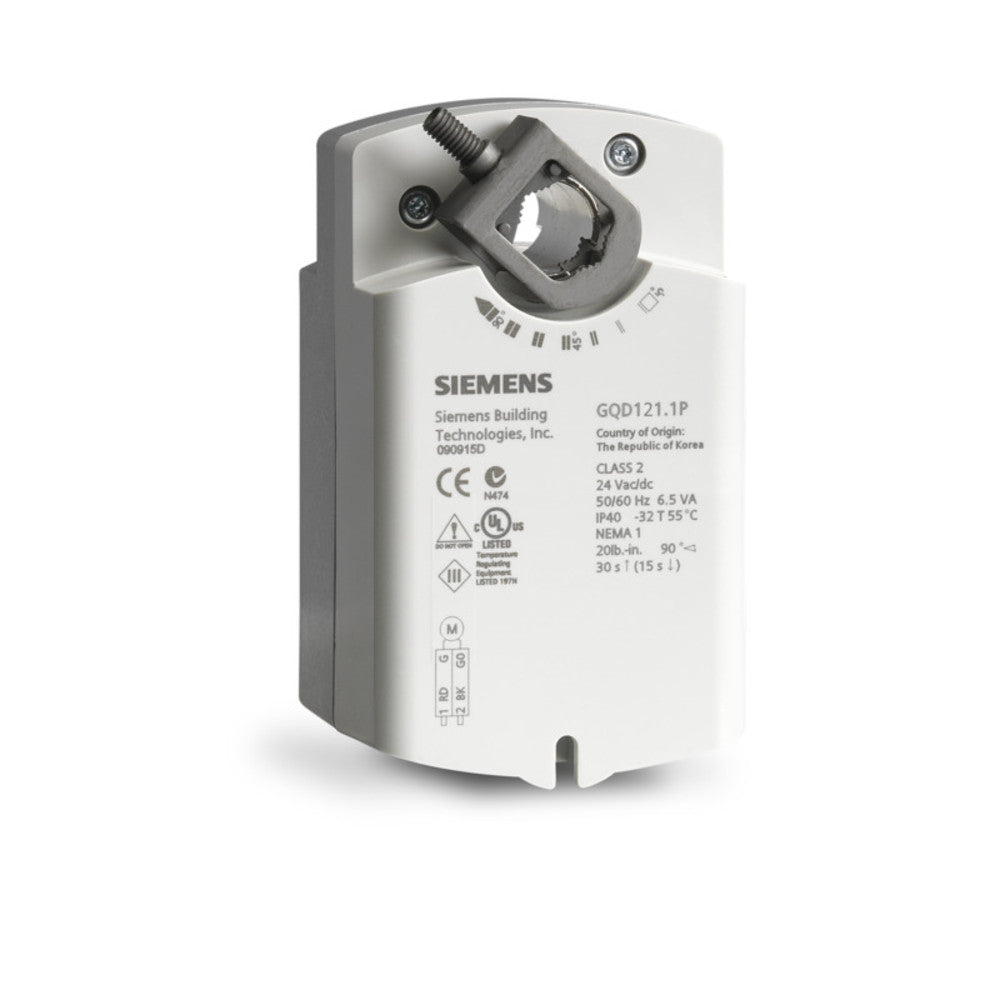 Siemens GQD-series spring-return damper actuator, 20 lb-in, 120V (representative image)
